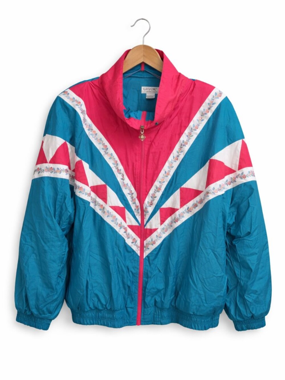 VINTAGE | Lavon Green Pink & White Floral Jacket – Women’s XL
